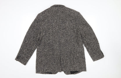 H&M Women Black Grey Tweed Wool Blend Single-Breasted Blazer Size 10