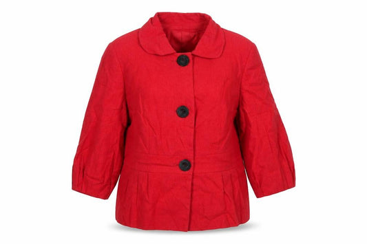 Betty Jackson Black Women's Red Linen Blend 3/4 Sleeve Blazer Size 16