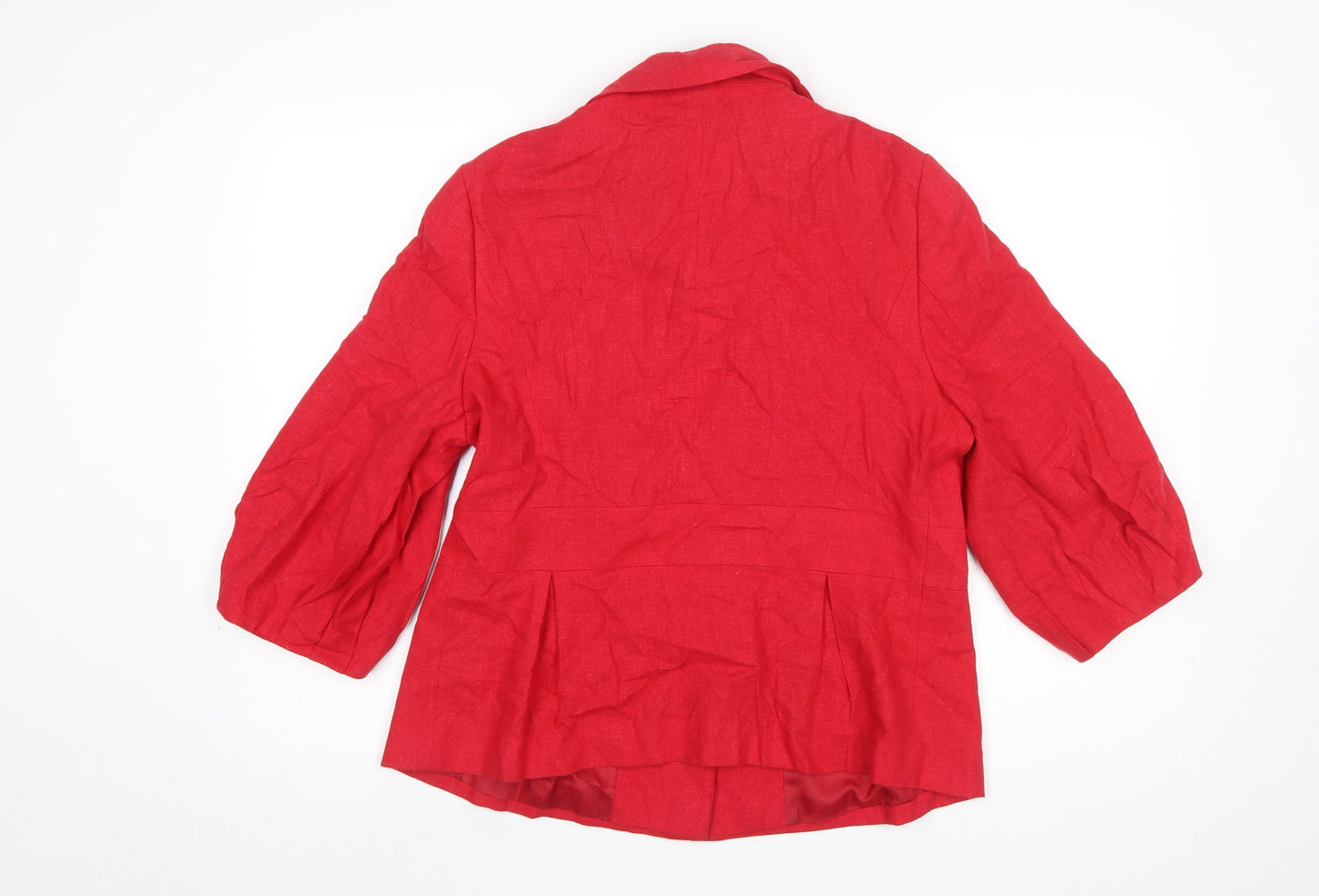 Betty Jackson Black Women's Red Linen Blend 3/4 Sleeve Blazer Size 16
