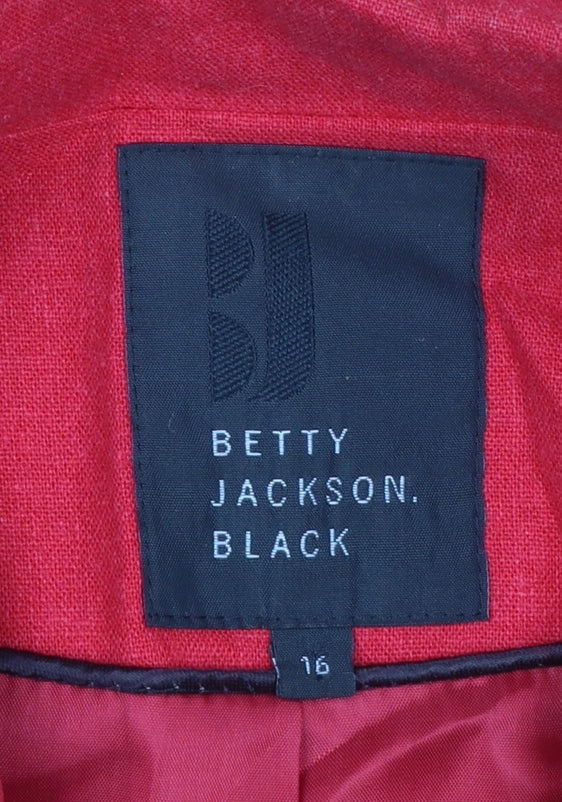 Betty Jackson Black Women's Red Linen Blend 3/4 Sleeve Blazer Size 16