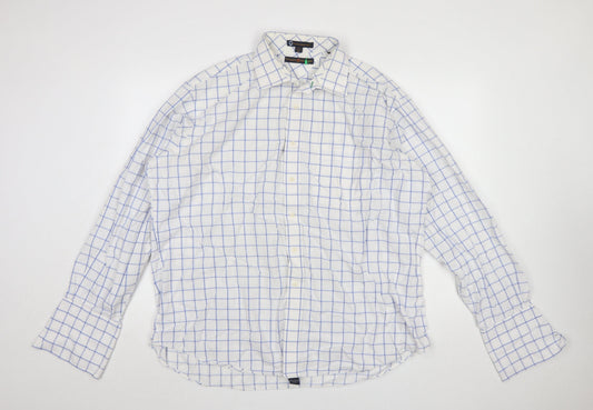 Tommy Hilfiger Men's White Blue Check XL Formal Dress Shirt 100% Cotton