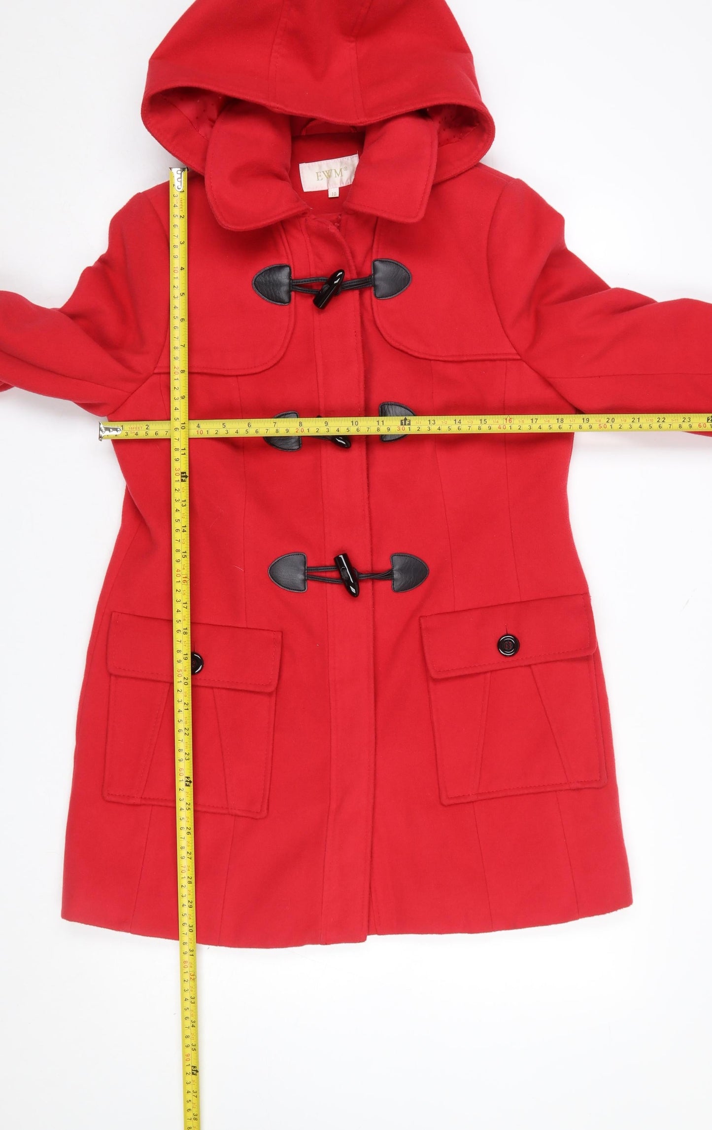 EWM Womens Red Mid-Length Hooded Toggle Duffle Coat Size 10
