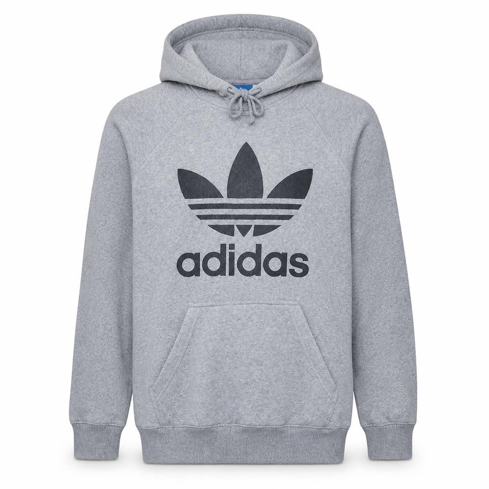 Adidas Men's Grey Pullover Hoodie M Regular Fit Sports Logo