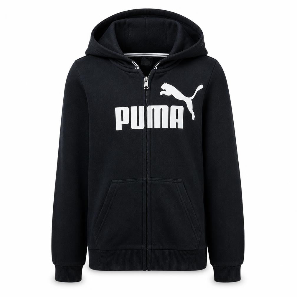 Puma Boys Black Full Zip Hoodie Size 164 XL Cotton Blend Casual