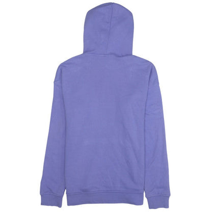 Close-up detail of Adidas women’s purple pullover hoodie, size UK 8, relaxed fit