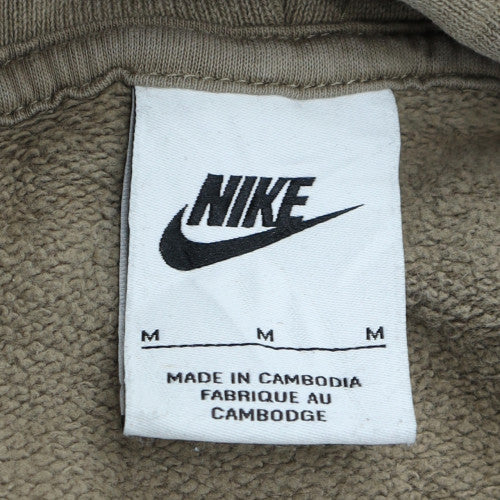 Nike Men Beige Pullover Hoodie M Fleece Logo Drawstring Regular Fit