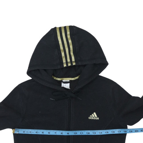 Adidas Women's Black Full Zip Hoodie Size 12-14 with Gold Stripes
