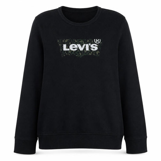 Levi's Women Black Crew Neck Camo Logo Cotton Sweatshirt Size M