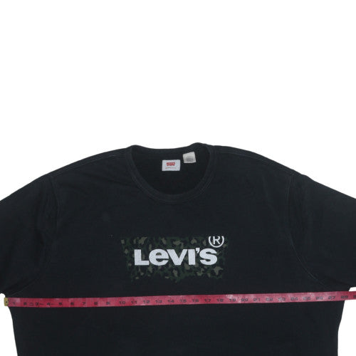 Levi's Women Black Crew Neck Camo Logo Cotton Sweatshirt Size M