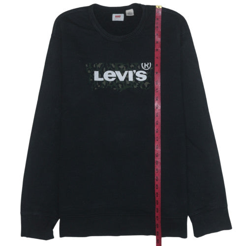 Levi's Women Black Crew Neck Camo Logo Cotton Sweatshirt Size M
