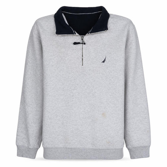 Nautica Men's Grey 1/4 Zip Fleece Sweatshirt L Regular Fit