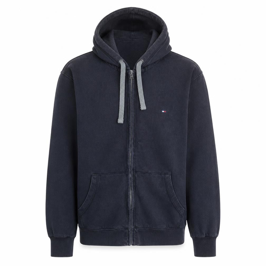 Tommy Hilfiger Men's Black Full Zip Hoodie L Classic Cotton Blend