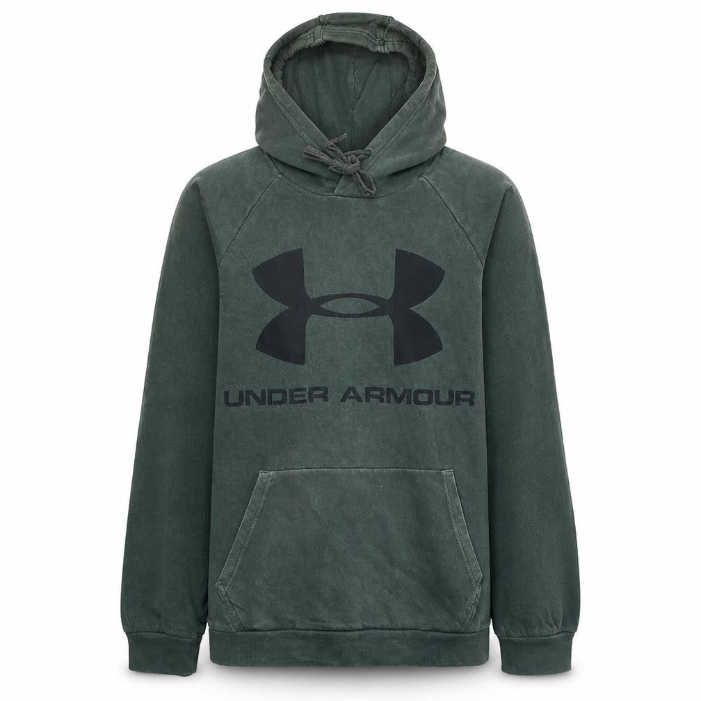 Under Armour Men's Green Pullover Hoodie Size M Graphic Logo Cotton Blend
