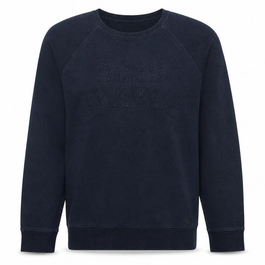 Hugo Boss Mens Navy Sweatshirt L Crew Neck Cotton BOSS Orange