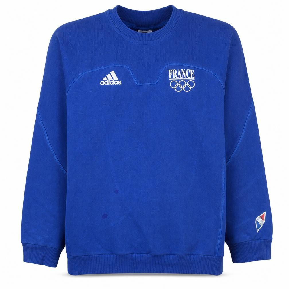Adidas Men Blue France Olympic Pullover Sweatshirt XL Vintage