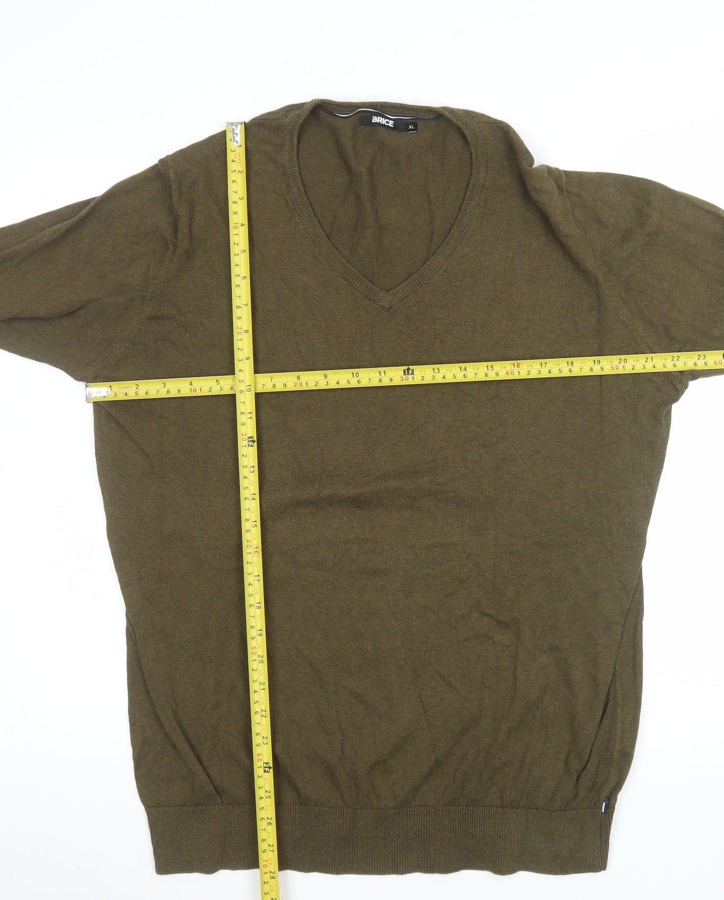 Brice Men’s Green Cotton V-Neck Pullover Jumper XL