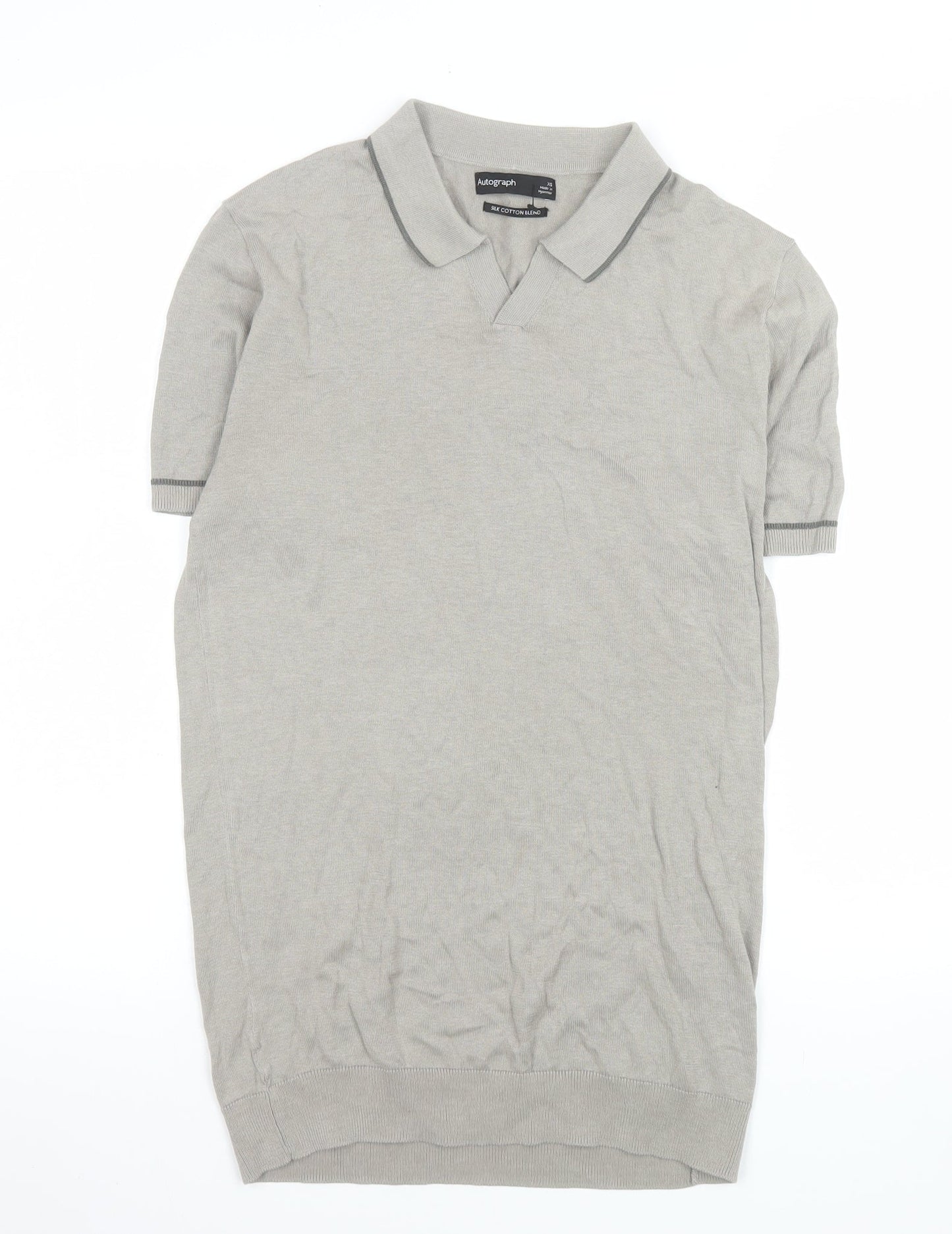 Marks and Spencer Men’s Grey Silk Cotton Collared XS T-Shirt