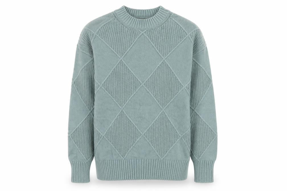 Marks & Spencer Men’s Green Argyle Crew Neck Cotton Wool Jumper Large