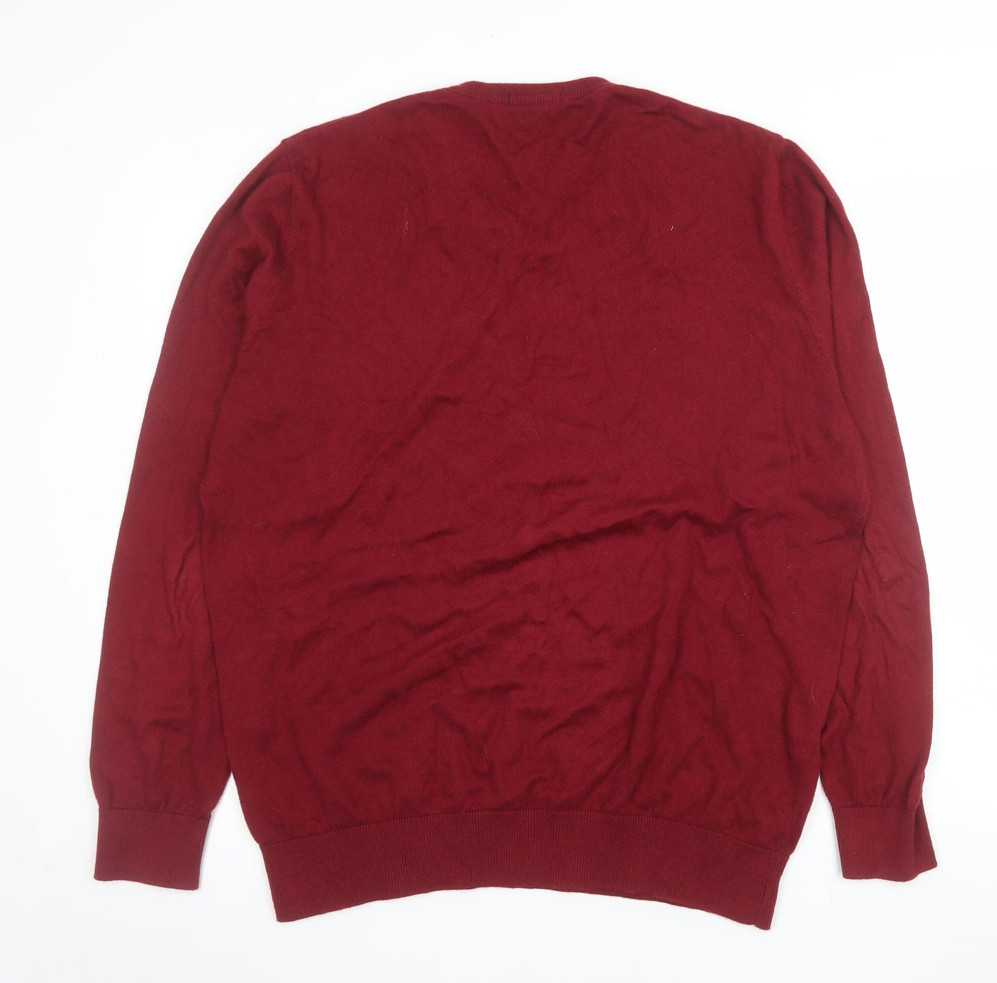 Admiral Mens Red Cotton Cashmere V-Neck Jumper L