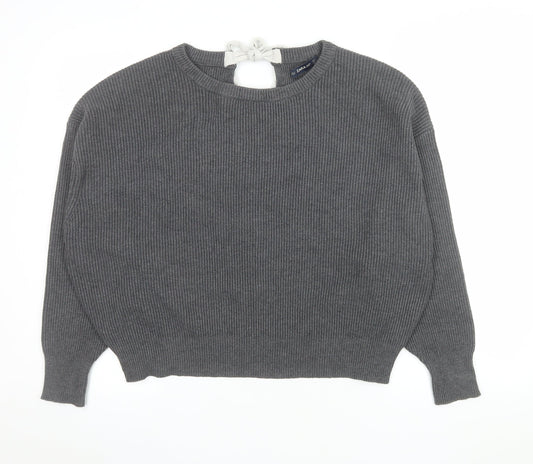 Zara Women Grey Knit Bow Back Relaxed Pullover Jumper Size S
