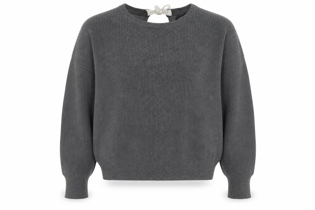 Zara Women Grey Knit Bow Back Relaxed Pullover Jumper Size S