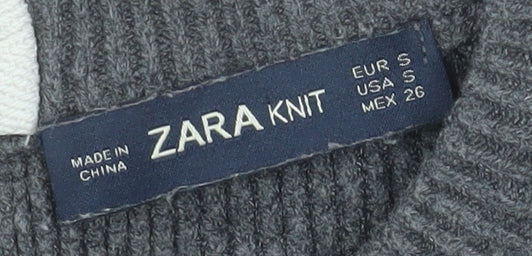 Zara Women Grey Knit Bow Back Relaxed Pullover Jumper Size S