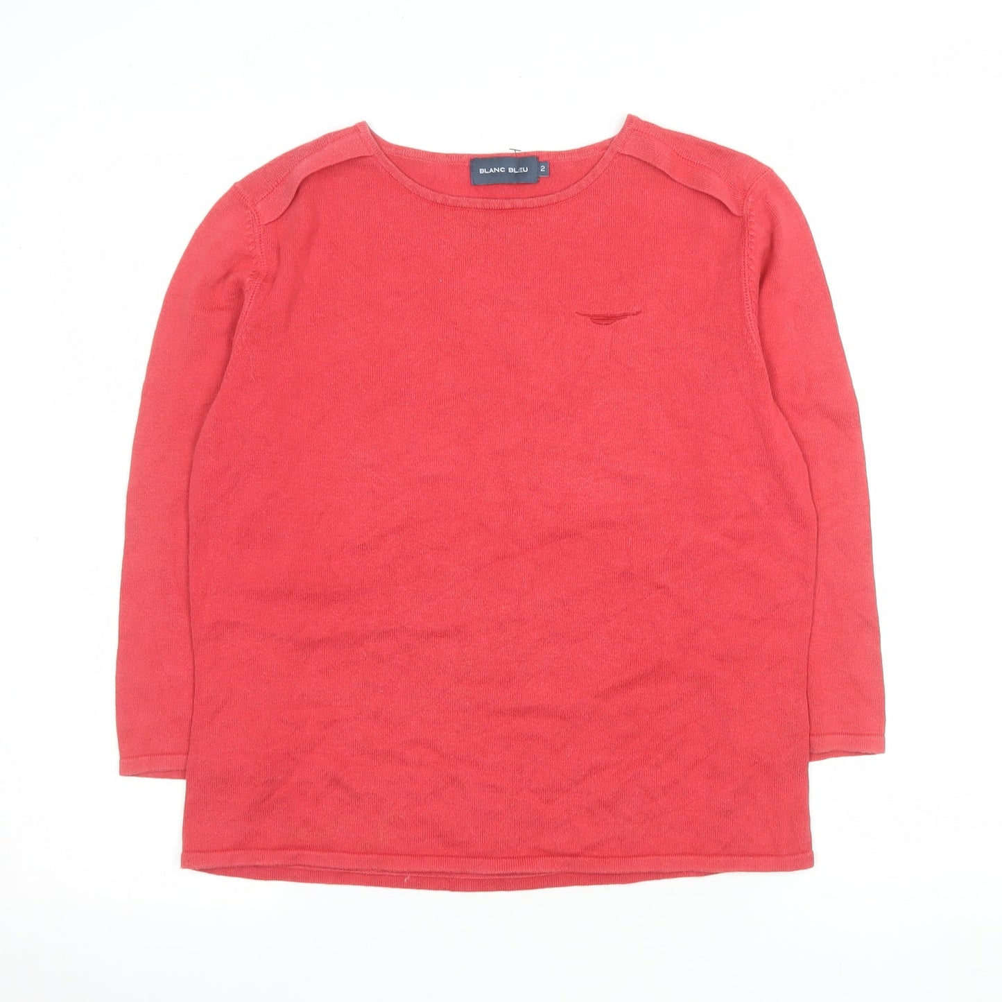 Blanc Bleu Women's Red Cotton Crew Neck Pullover Jumper Size 10