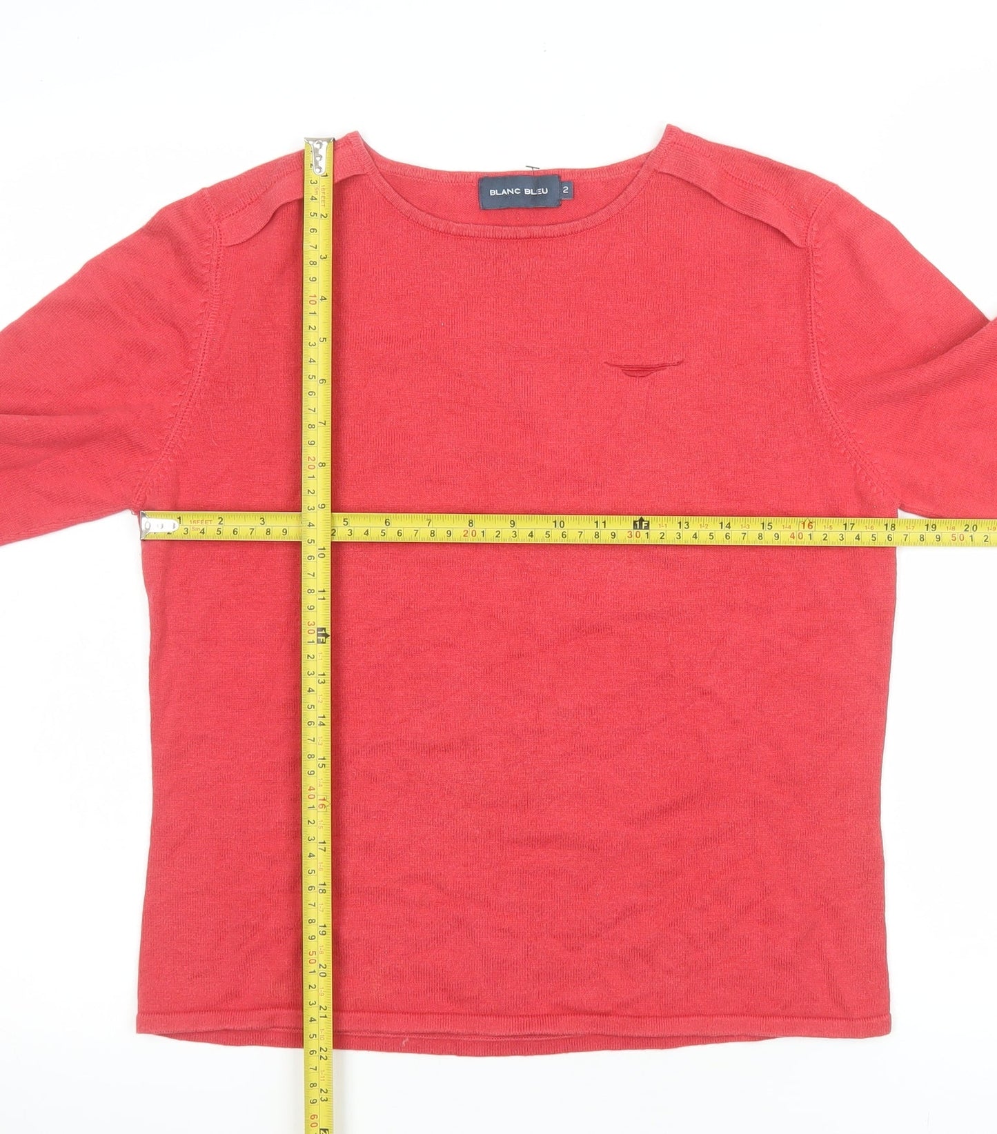 Blanc Bleu Women's Red Cotton Crew Neck Pullover Jumper Size 10