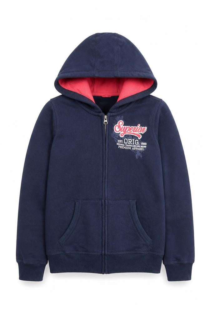 Pepperts Girls Blue Hooded Full Zip Basic Jacket Size 146 Cotton Blend