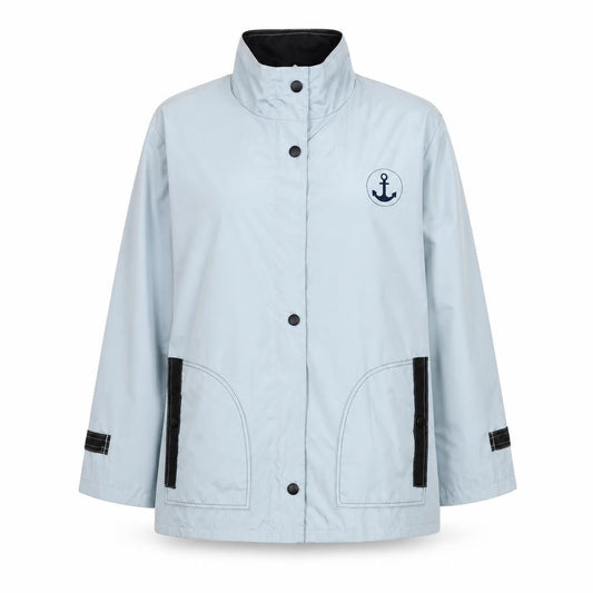 Front view of Anne de Lançay Women’s Blue Rain Coat Jacket L 18/20 Nautical Lightweight