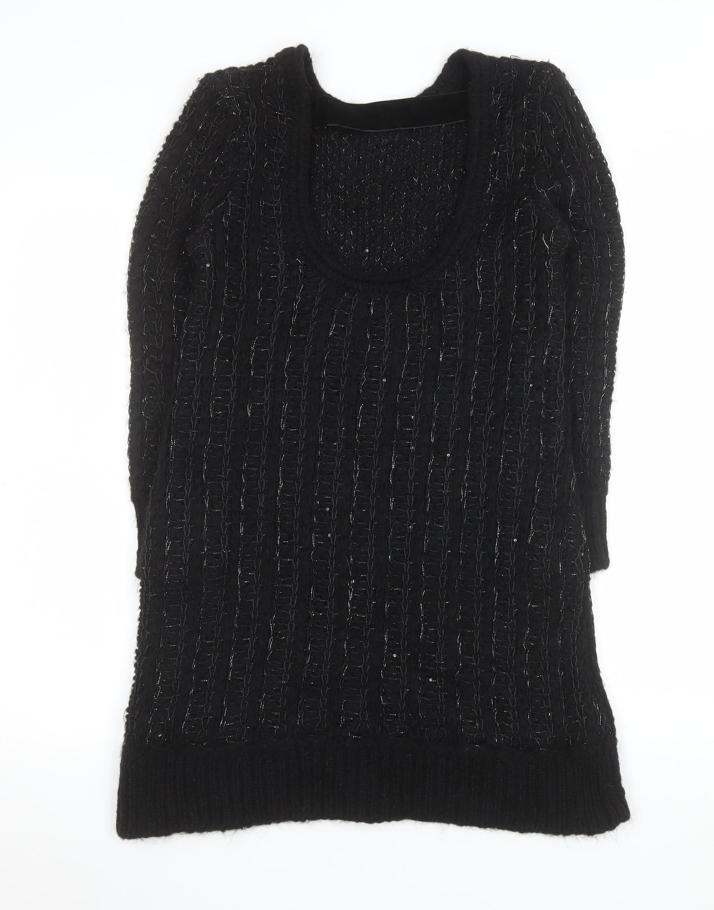 Zara Women Black Wool Blend Long Sleeve Jumper Dress Size 8
