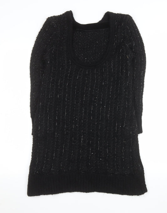 Zara Women Black Wool Blend Long Sleeve Jumper Dress Size 8