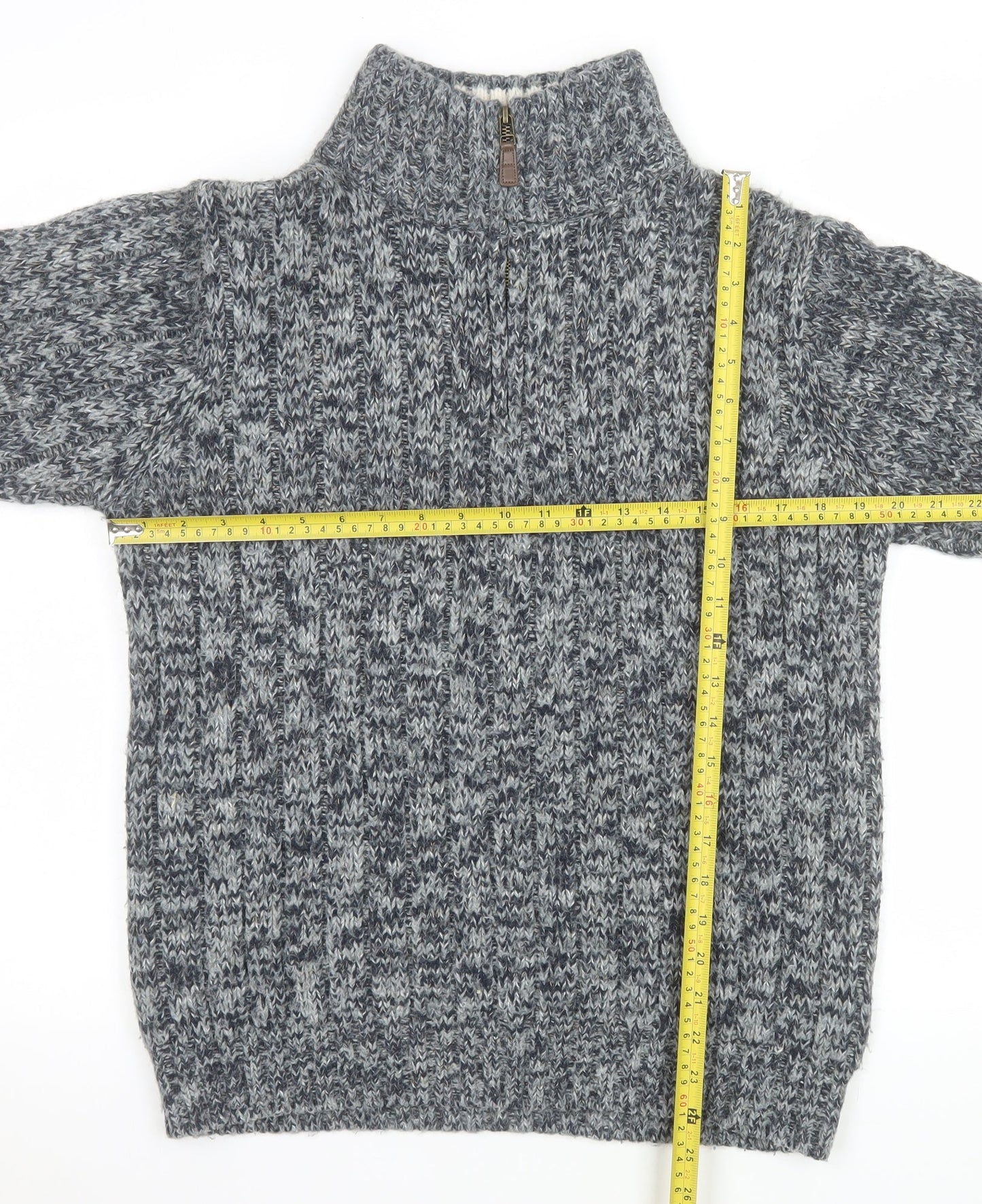 Marks and Spencer Men's Grey XS High Neck 1/2 Zip Chunky Knit Jumper