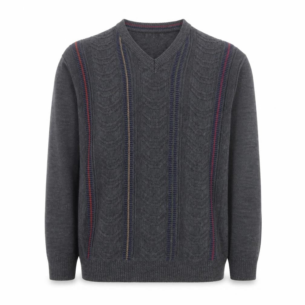 Peter Gribby Men’s Grey Cable-Knit Wool Blend V-Neck Jumper L