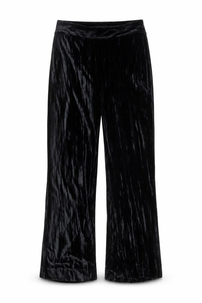Lanidor Women’s Black Velvet Wide-Leg Trousers Size 12