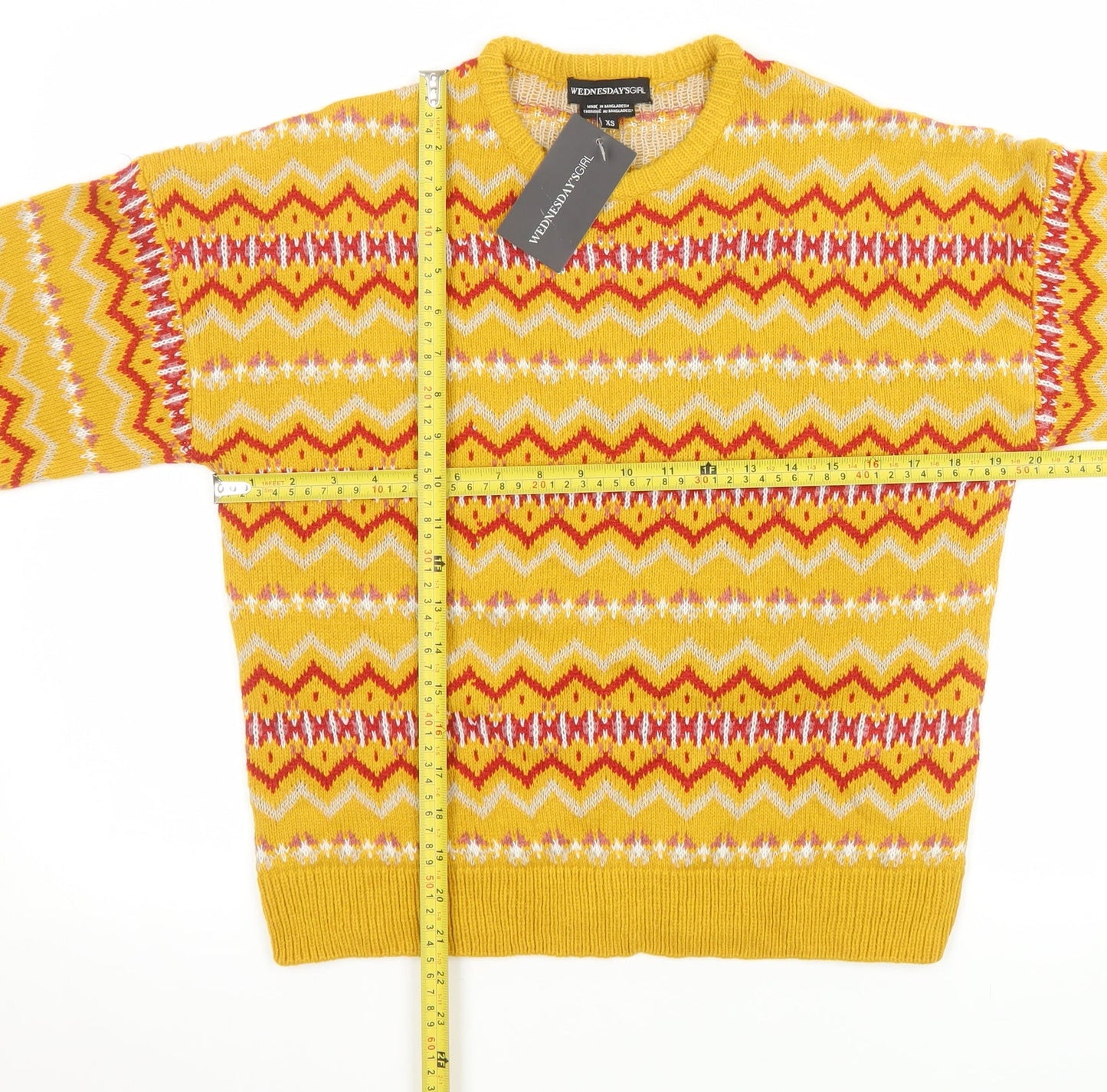 Wednesday's Girl Women's Yellow Geometric Knit Pullover Jumper XS