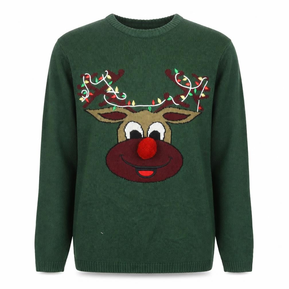 ONLY & SONS Men’s Green Christmas Reindeer Jumper Size M Pullover Knit