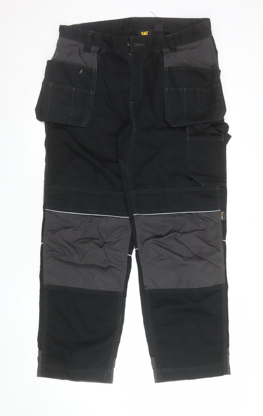 CAT Men's Black Cargo Workwear Trousers UK 34L Durable Pockets