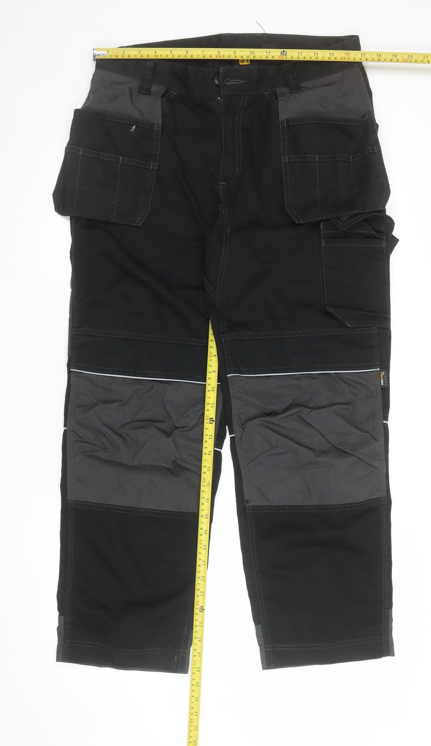 CAT Men's Black Cargo Workwear Trousers UK 34L Durable Pockets
