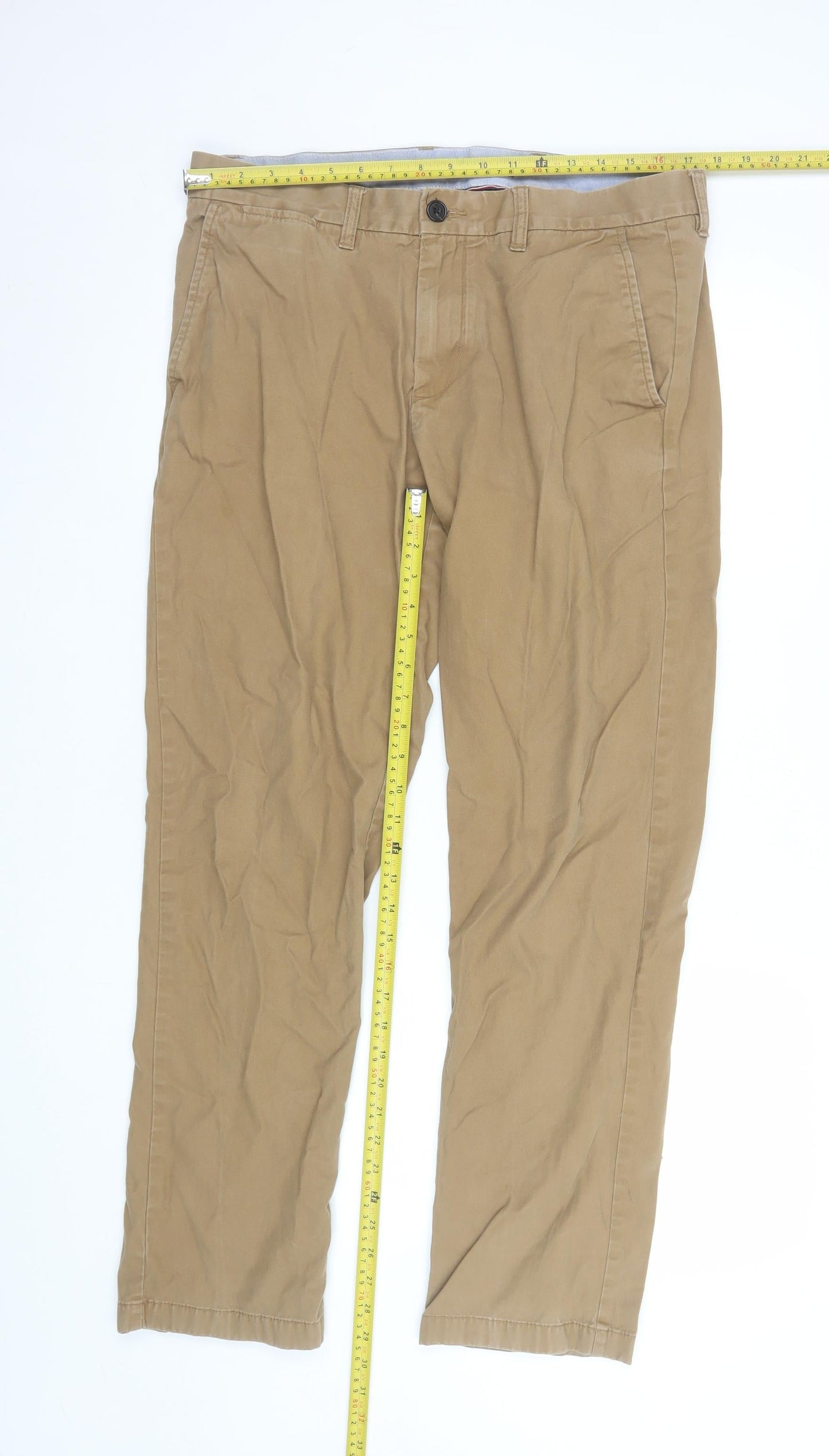 Tommy Hilfiger Men's Beige Chino Trousers 34W 32L Regular Fit Classic Style