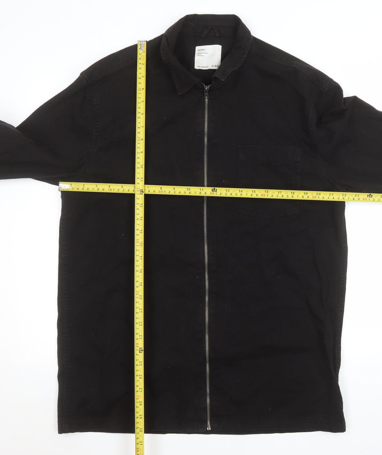 Bershka Men's Black Cotton Full Zip Casual Jacket XL
