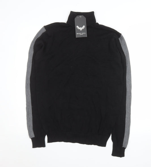 Brave Soul Men's Black Roll Neck Cotton Jumper Size M