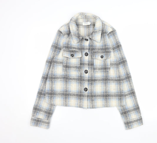 ONLY Womens Multicoloured Checked Button-Up Cropped Jacket Size M