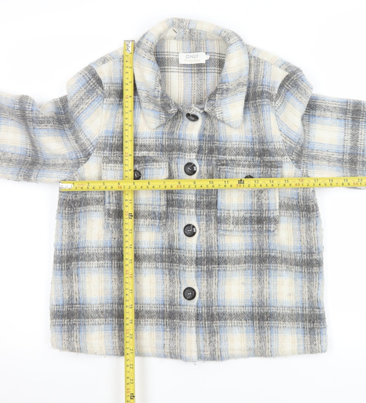 ONLY Womens Multicoloured Checked Button-Up Cropped Jacket Size M