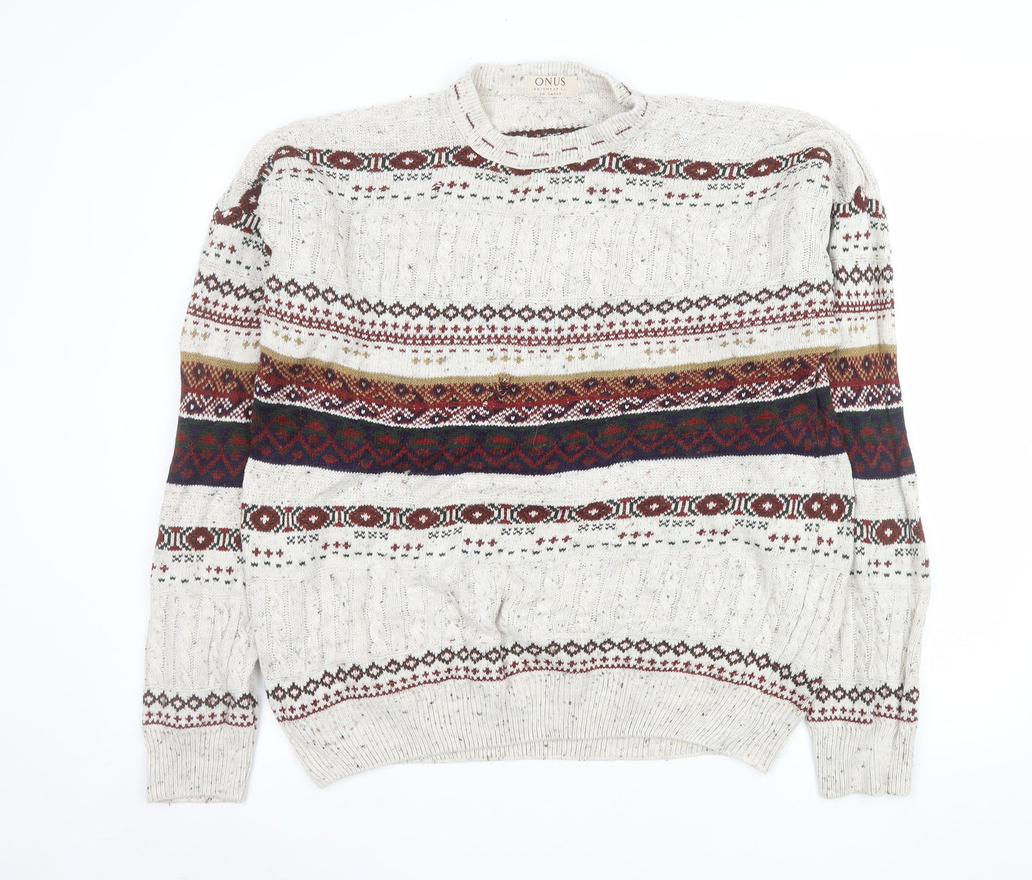 ONUS Men's Multicoloured Fair Isle Wool Blend Crew Neck Jumper XL