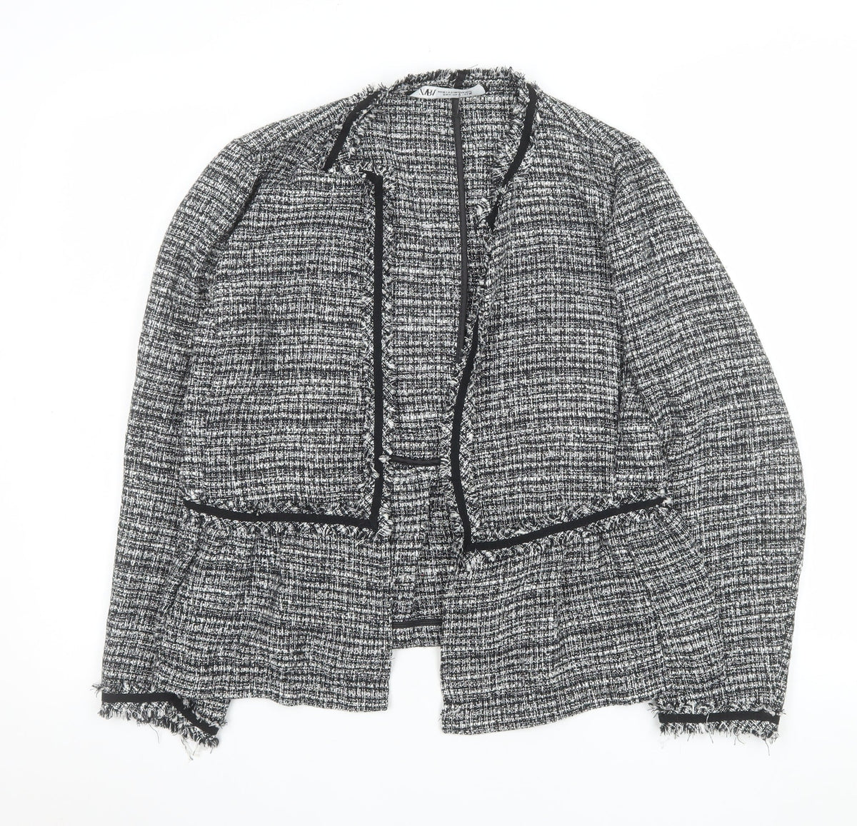 Zara Women Grey Tweed Single-Breasted Blazer Jacket Size 12