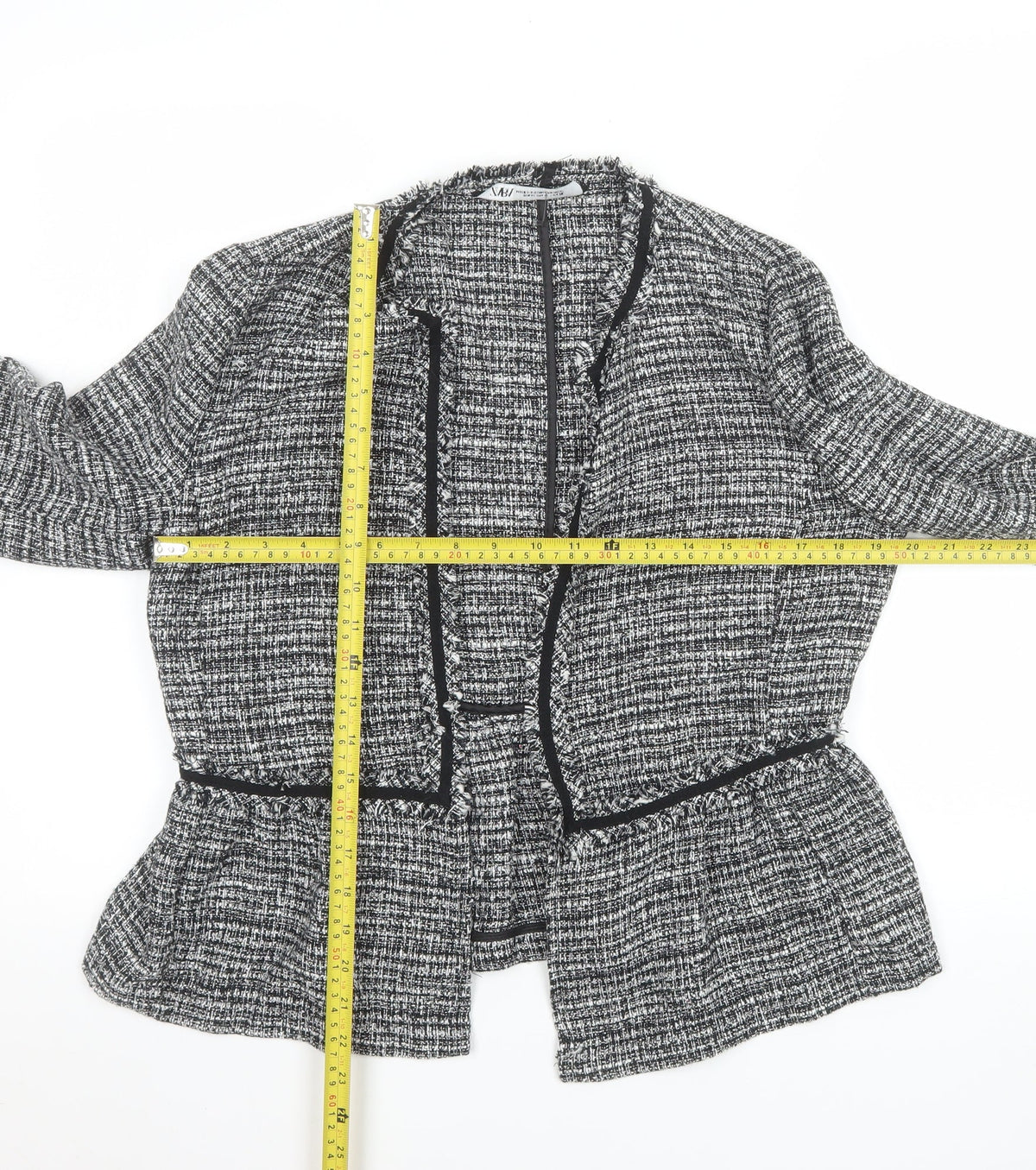 Zara Women Grey Tweed Single-Breasted Blazer Jacket Size 12