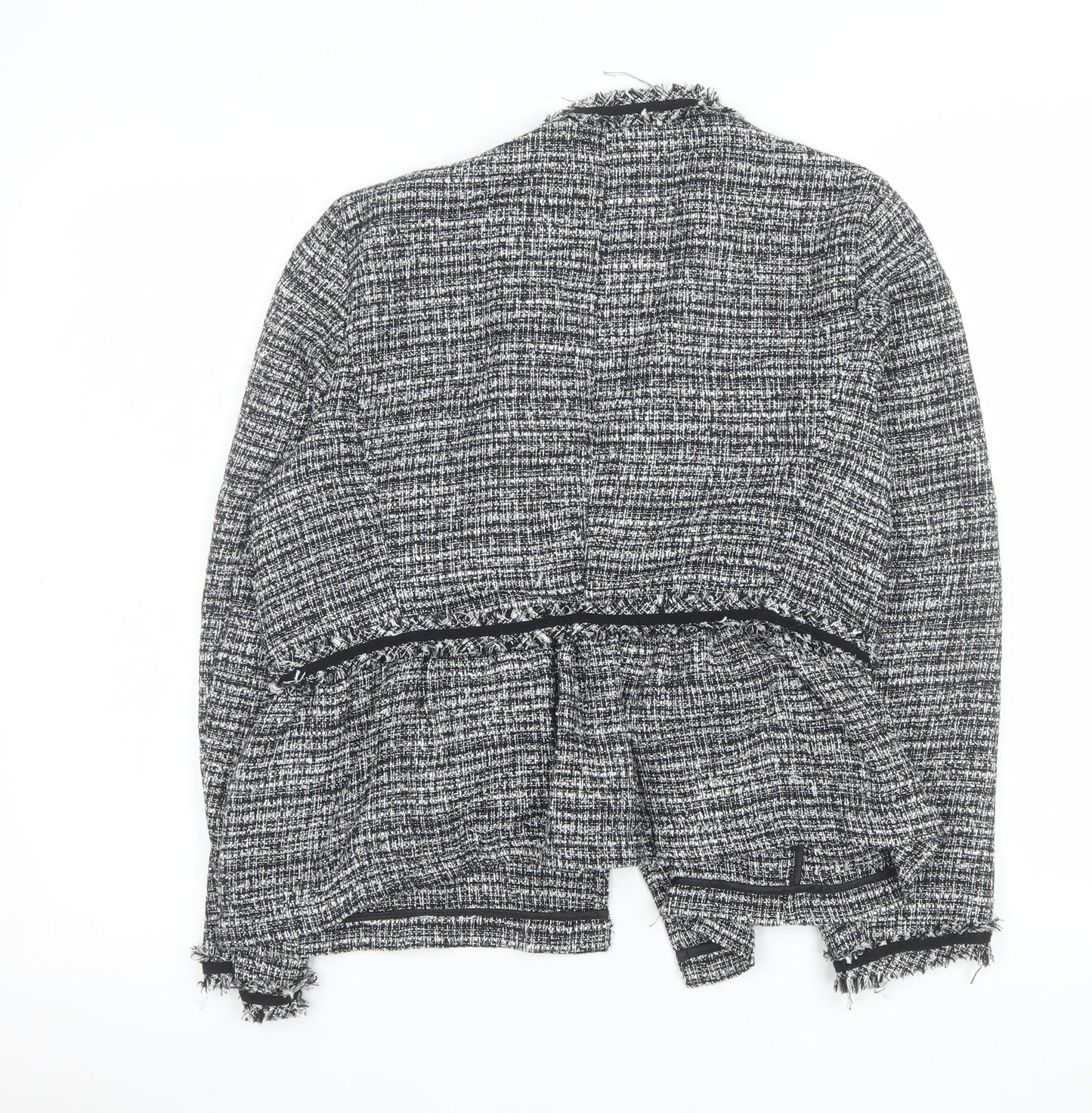 Zara Women Grey Tweed Single-Breasted Blazer Jacket Size 12