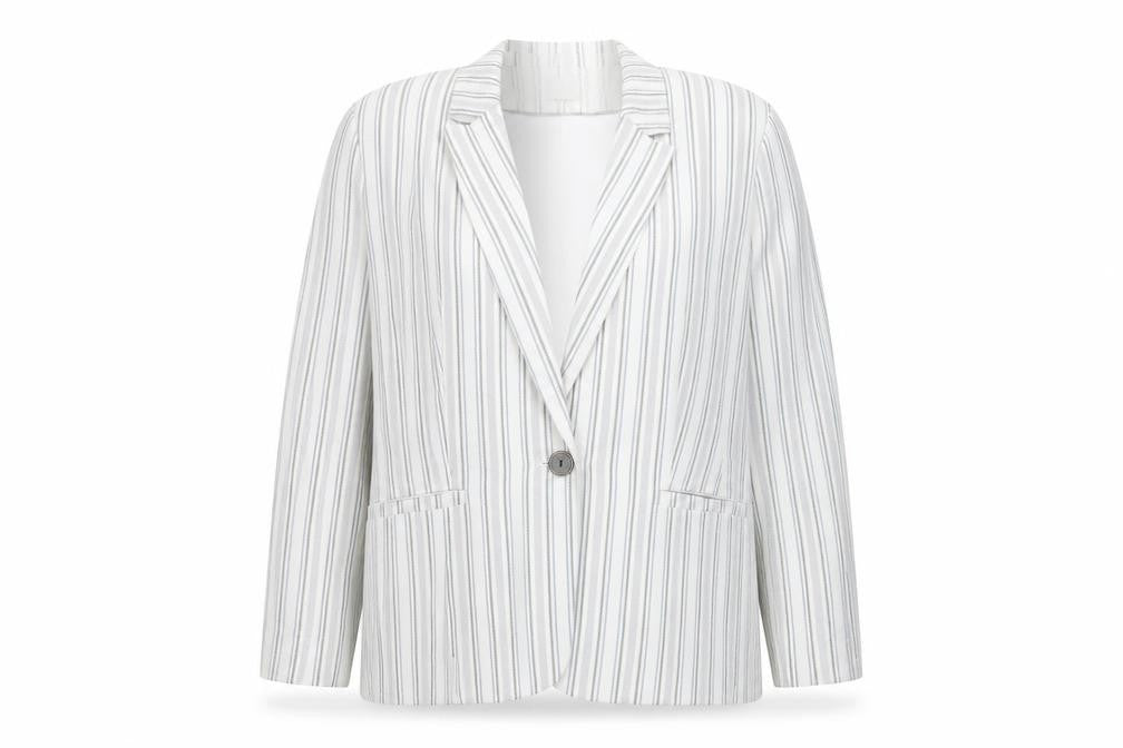 Tu Women’s White Striped Linen Blend Single-Breasted Blazer Size 18