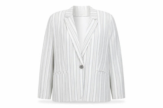 Tu Women’s White Striped Linen Blend Single-Breasted Blazer Size 18